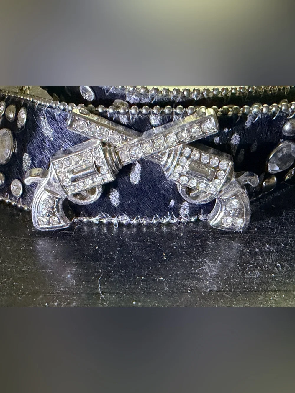 Black Silver cowhide rhinestone gunslinger pistols western bling belt large